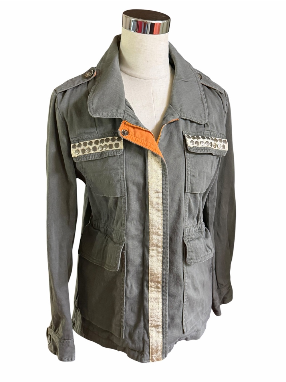 Sweet Rain Sage  Stud-Accent Utility Jacket